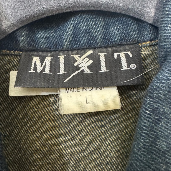 MIXIT Vintage Y2K Blue Denim Vest w/ Real Black Rabbit Fur Trim Sz Large - Picture 3 of 5